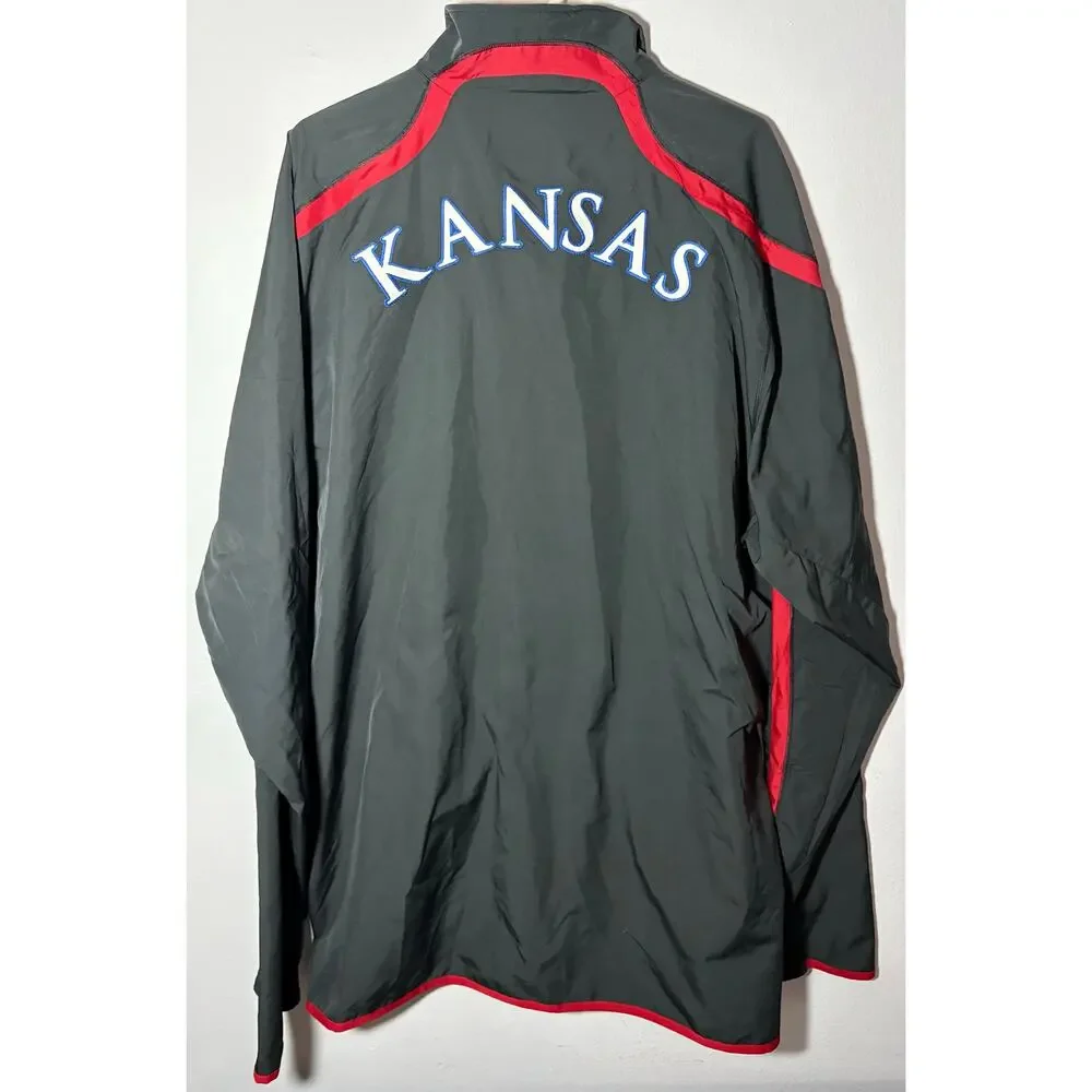 Vintage Kansas Jayhawks Full Zip Adidas Embroidered Gray Warm Up Jacket Sz 2XT